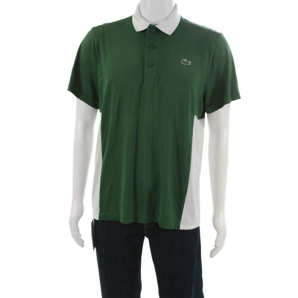 Lacoste Sport Mens Green Colorblock Polyester Collared Short Sleeve Polo Size L